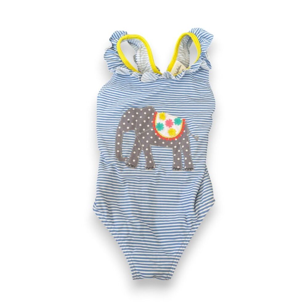 Baby Boden Elephant Striped Swim Suit Yellow Bow Back Detail 18-24 Months